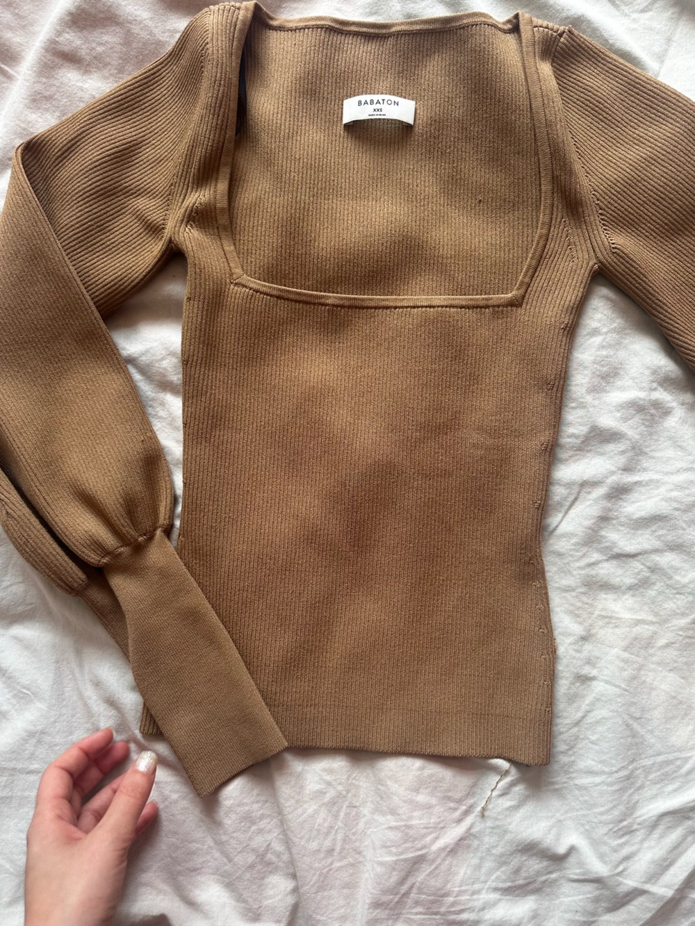 Aritzia Babaton Minimalist Ribbed Square Neck Knit Top Brown XXS - Picture 7 of 14